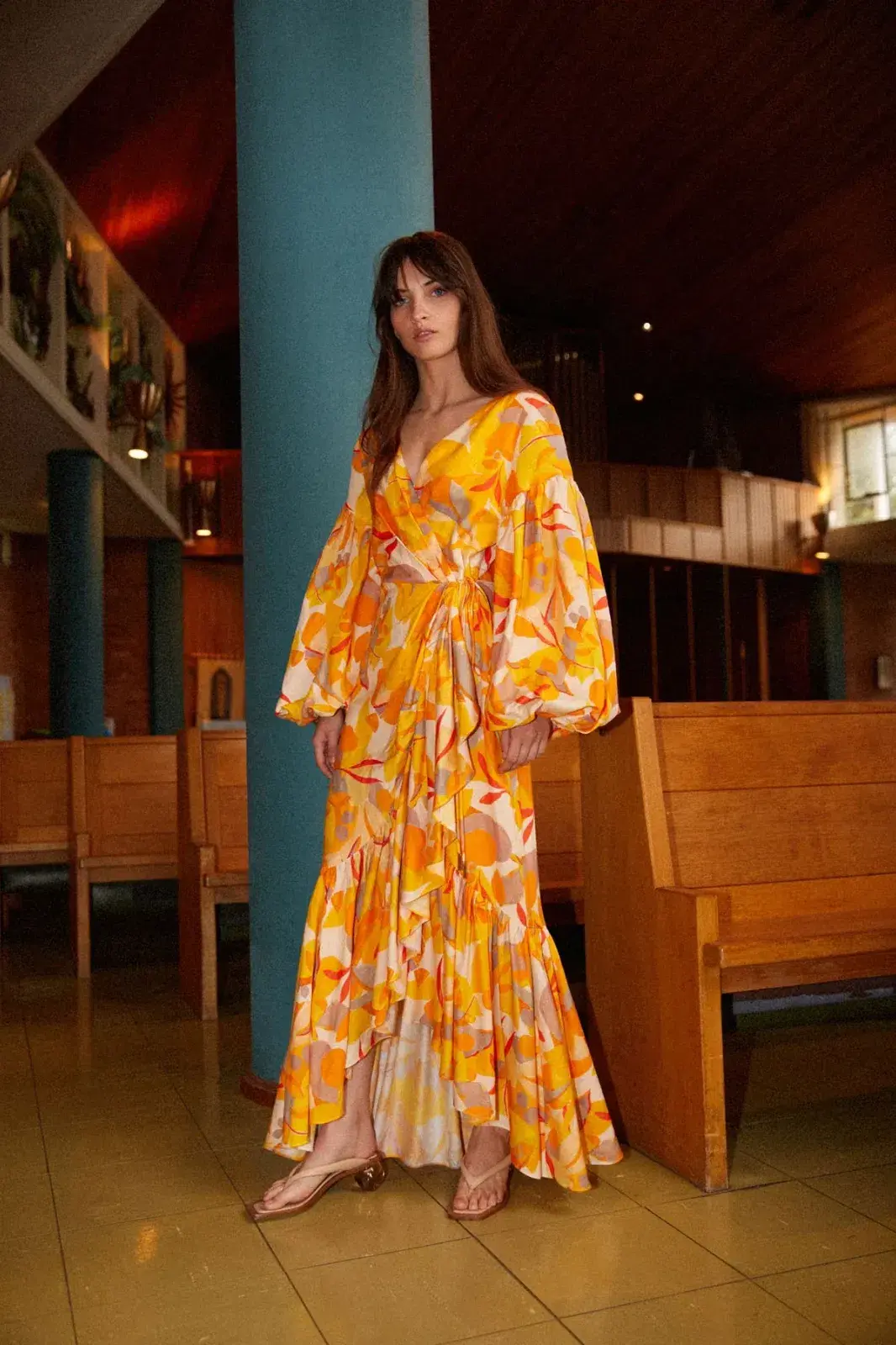 Acler Gallion Midi Dress Yellow Orange Size 10 - Image 1