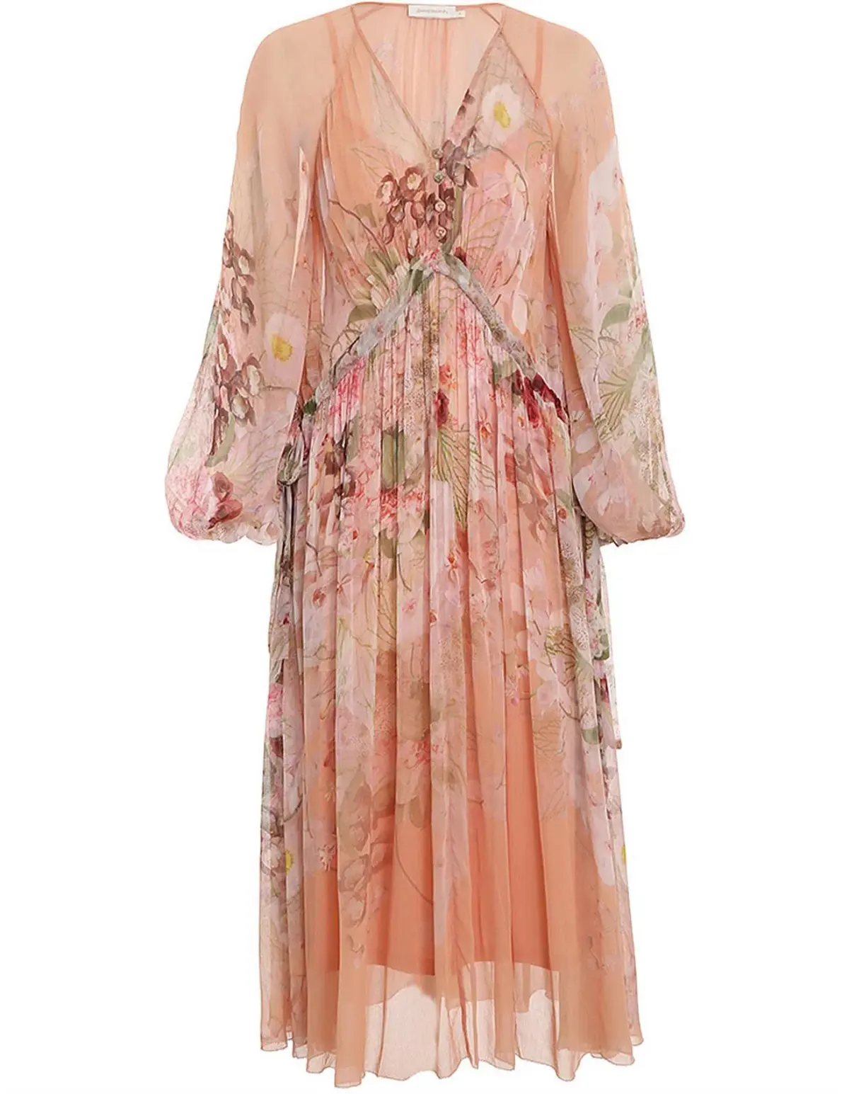 Zimmermann Dancer Drawn Midi Dress Blush Garden Floral Size 3  / AU 14 - Image 3