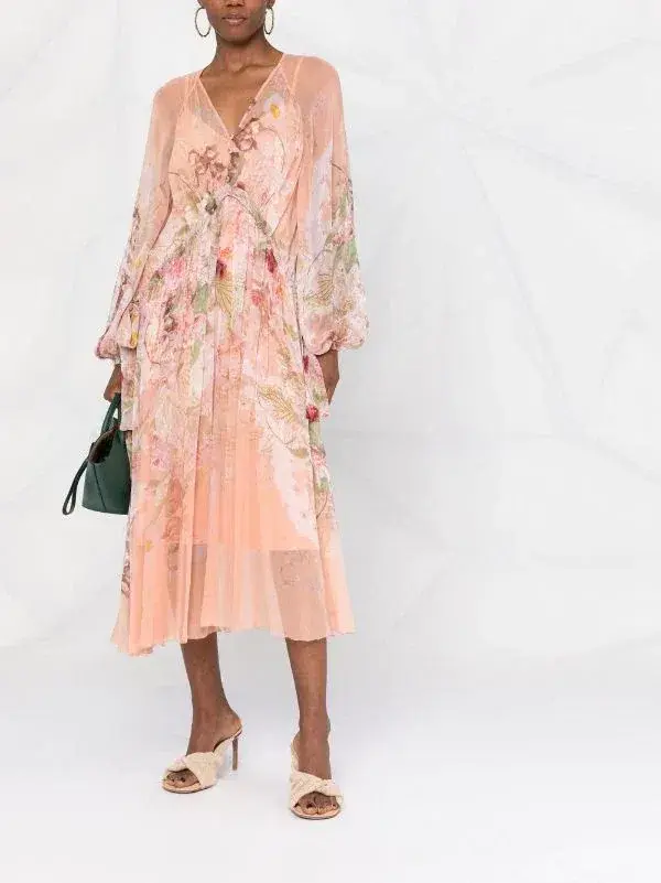 Zimmermann Dancer Drawn Midi Dress Blush Garden Floral Size 3  / AU 14 - Image 1
