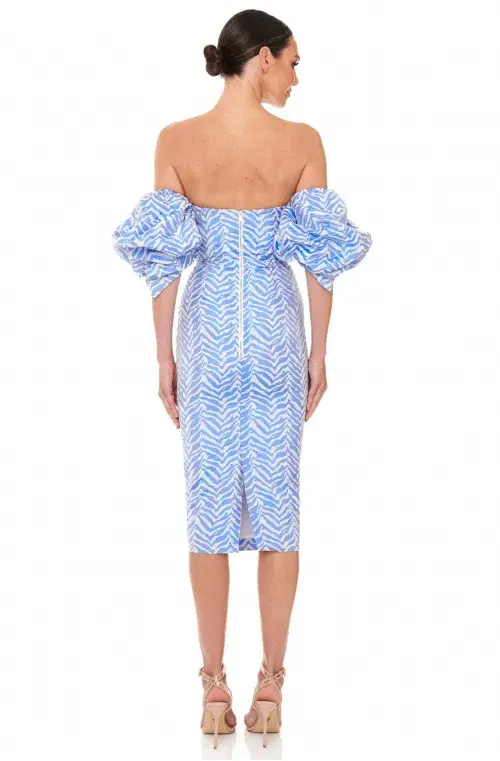 Eliya The Label Amalfi Striped Midi Dress Blue/White Size 12 for rent on The Volte - main image