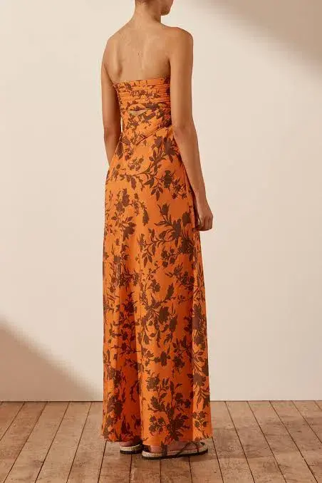 Shona Joy Uli Linen Corded Strapless Maxi Dress Print Size 10 / M - Image 3