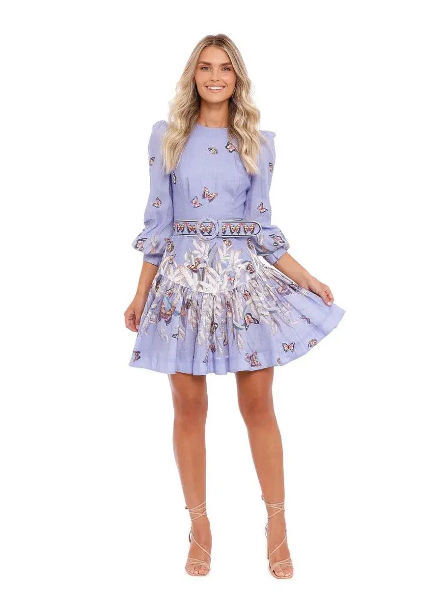 Zimmermann Botanica Belted Mini Dress Purple Print Size 2 / AU 12  - Image 1