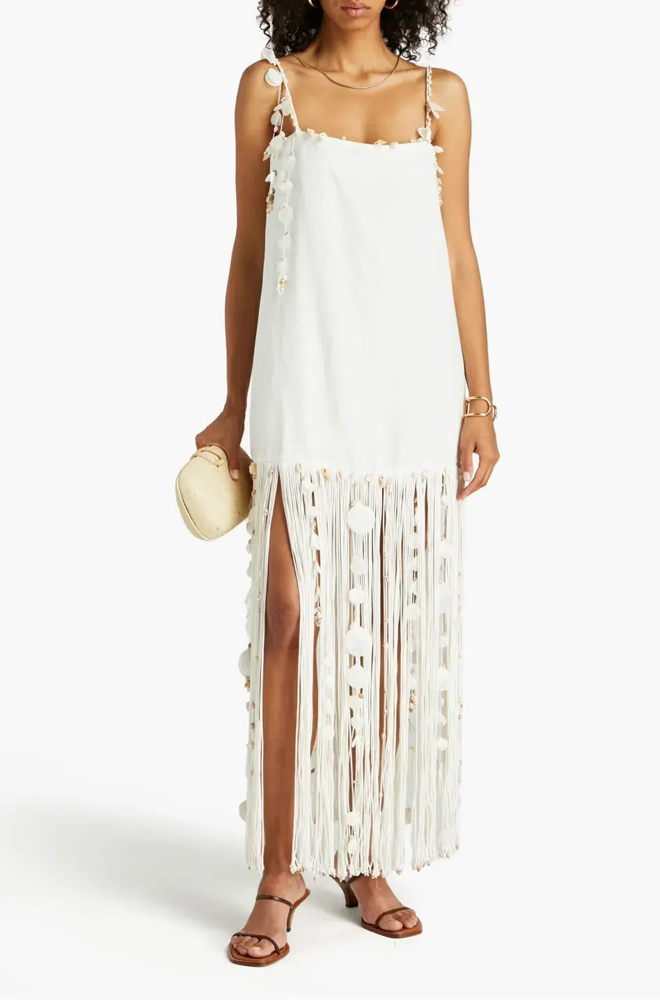 Zimmermann Postcard Fringed Embellished Linen Maxi Dress Ivory Size 0P / Au 6P - Image 1