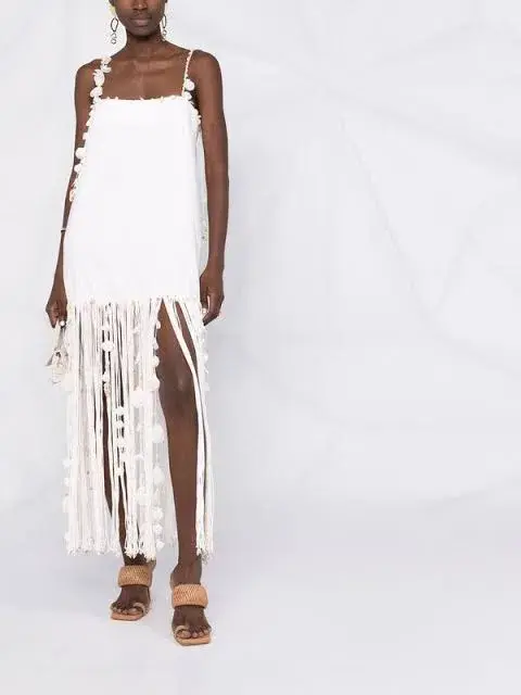 Zimmermann Postcard Fringed Embellished Linen Maxi Dress Ivory Size 0P / Au 6P for rent on The Volte - main image