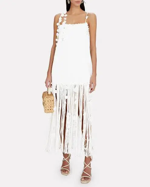 Zimmermann Postcard Fringed Embellished Linen Maxi Dress Ivory Size 0P / Au 6P for rent on The Volte - main image