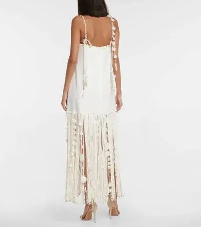 Zimmermann Postcard Fringed Embellished Linen Maxi Dress Ivory Size 0P / Au 6P - Image 8