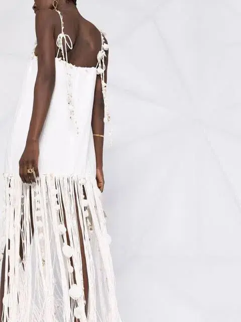 Zimmermann Postcard Fringed Embellished Linen Maxi Dress Ivory Size 0P / Au 6P - Image 5