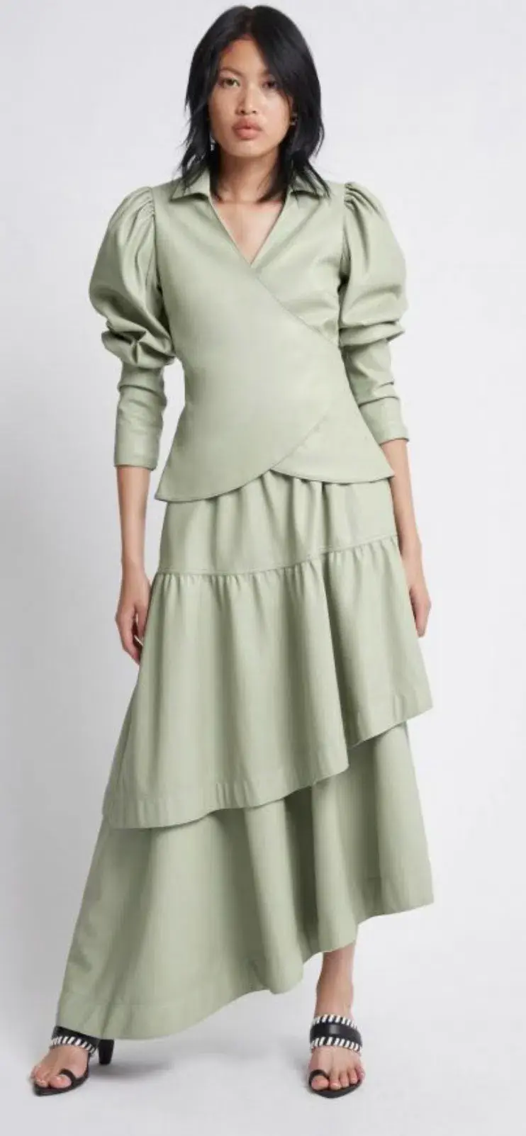 Aje Idyllic Wrap Top and Skirt Set Dusty Sage Green Size 6 for rent on The Volte - main image