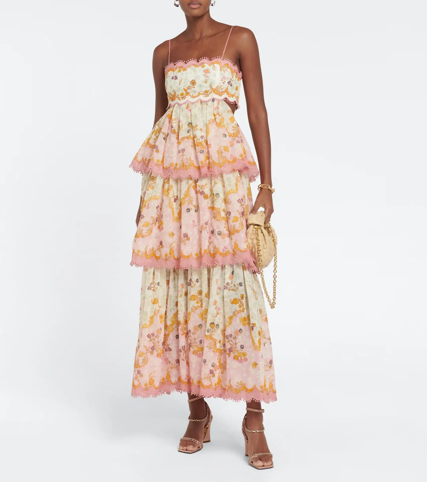 Zimmermann Laurel Frill Midi Dress Pink Green Floral  Size 0 / AU 8 - Image 1