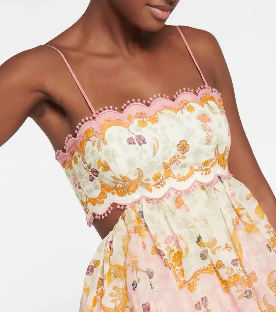 Zimmermann Laurel Frill Midi Dress Pink Green Floral  Size 0 / AU 8 - Image 2