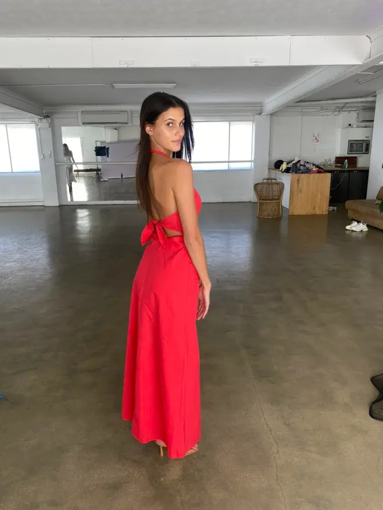 Kookaï Poplin Vee Halter Dress In Candy Red Size 34 / AU 6 - Image 2