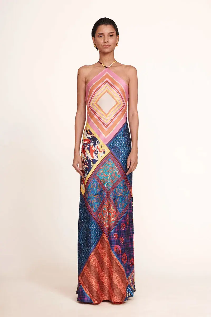 Staud Cubism Dress Patchwork Foulard Multi-colored Size AU 10 - Image 1