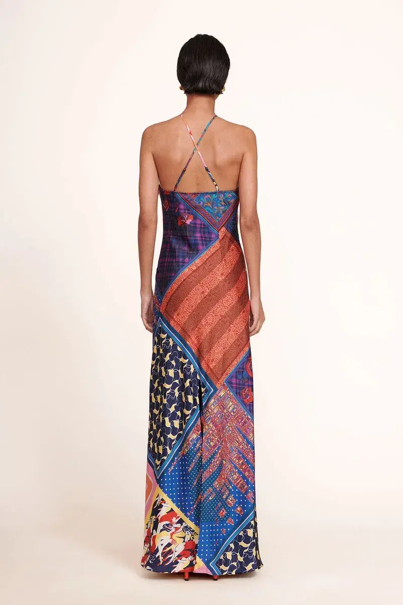 Staud Cubism Dress Patchwork Foulard Multi-colored Size AU 10 - Image 3
