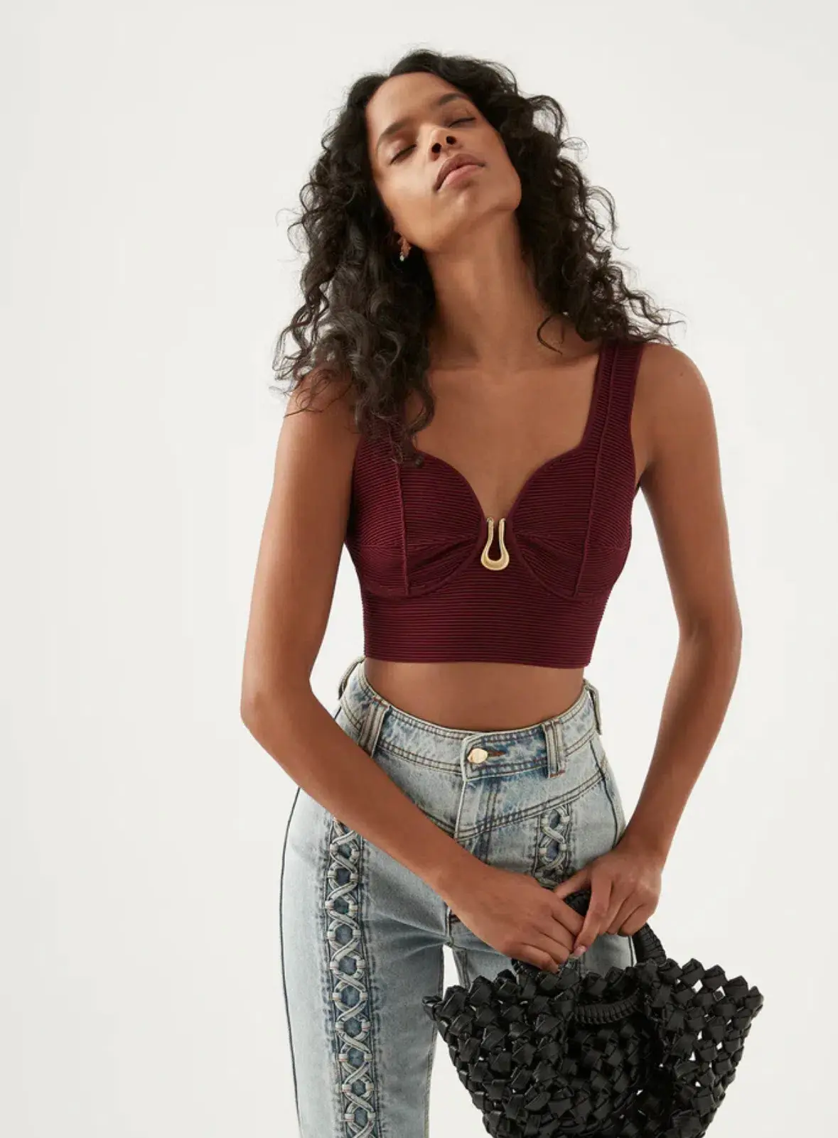 Aje Clay Sculptural Knit Bralette Burgundy Size AU 8 - Image 1