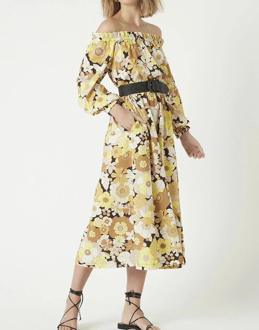 Rebecca Vallance Fiore Midi Cotton Dress Yellow Sunflower Floral Size AU 8  - Image 1