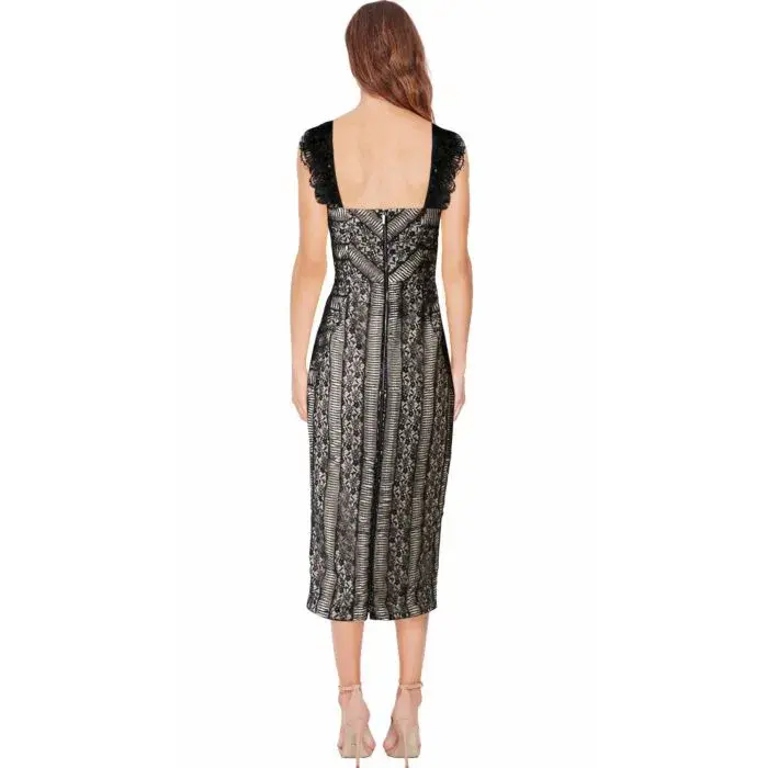 Rebecca Vallance Lou Lou Ruffle Pencil Midi Dress Lace Embroidered Black Size AU 8 - Image 2