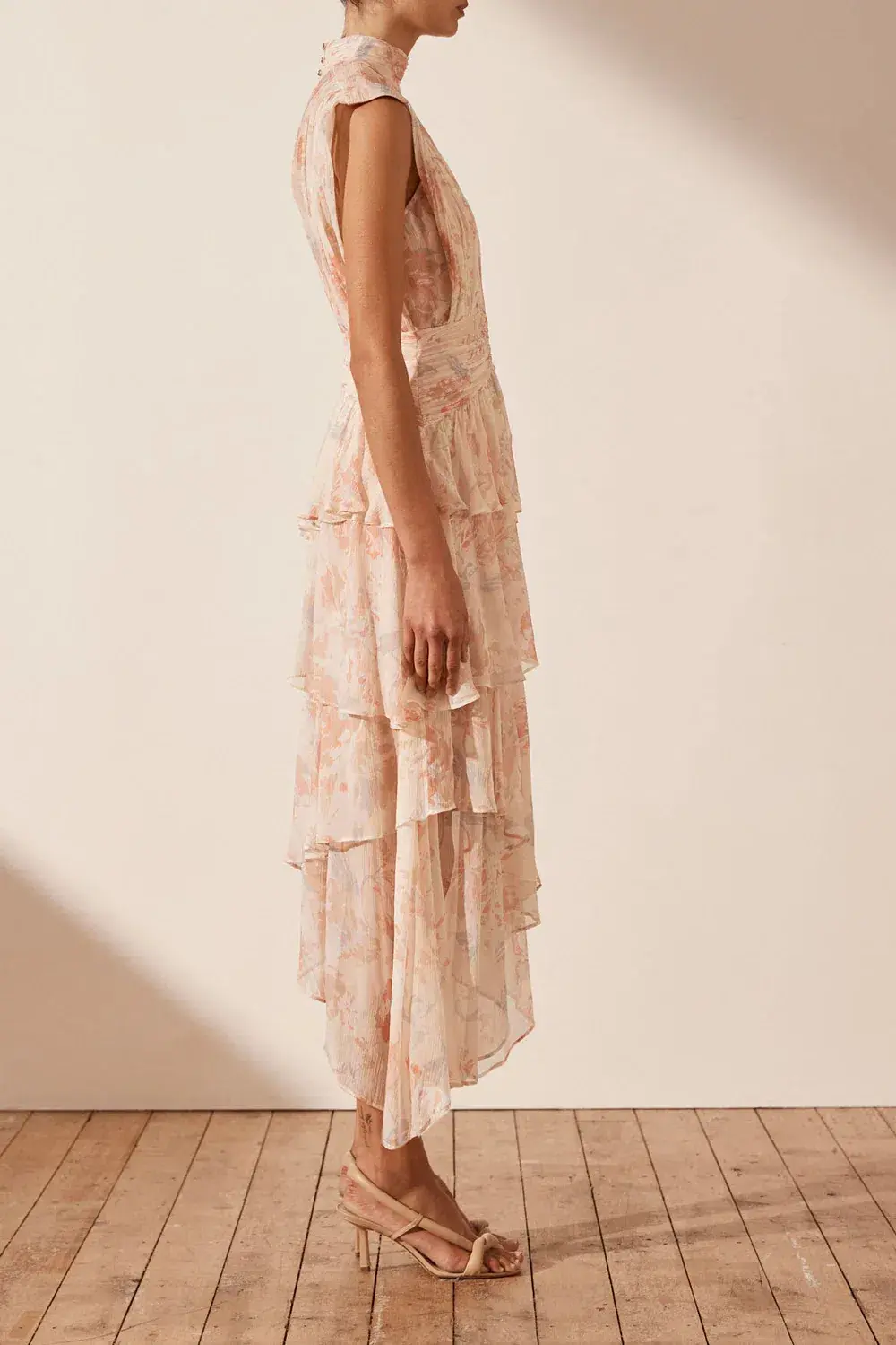 Shona Joy High Neck Midi Dress Faye Sleeveless Ruched Midi Dress in Blush Size AU 6 - Image 2
