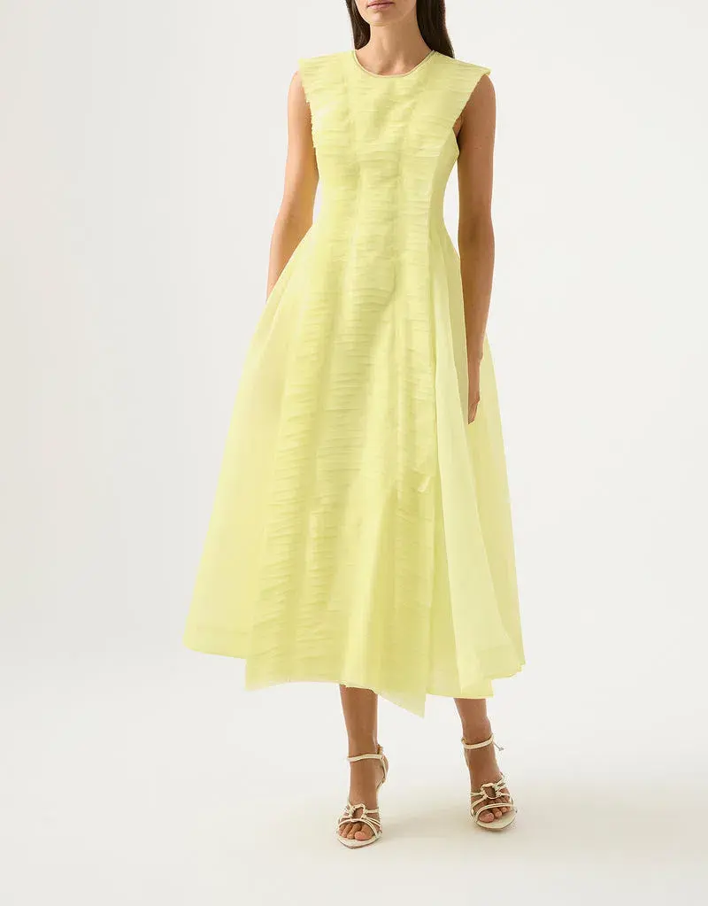 Aje Astrid Pleat Panel Midi Dress Yellow Size 8 / S - Image 1