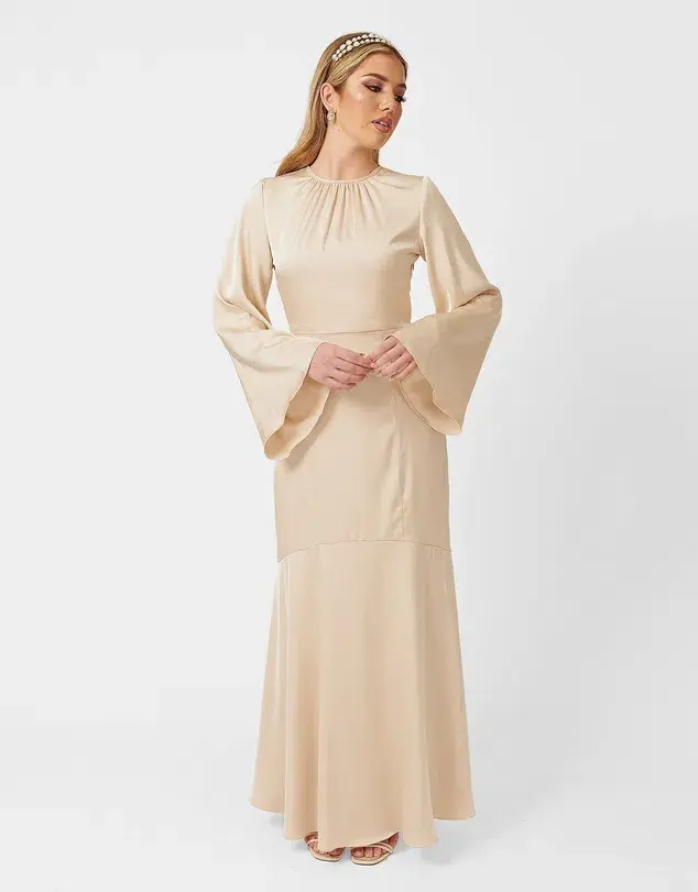Twiice Boutique Liana Satin Maxi Dress Champagne Size 8 - Image 2