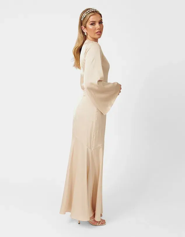 Twiice Boutique Liana Satin Maxi Dress Champagne Size 8 for rent on The Volte - main image