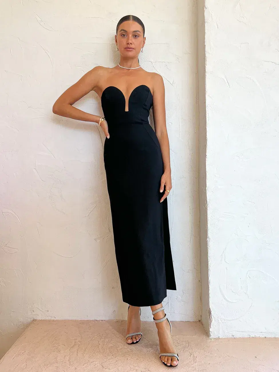 By Johnny Ginny Scoop Split Midi Dress Black Size 8 / S for rent on The Volte - main image