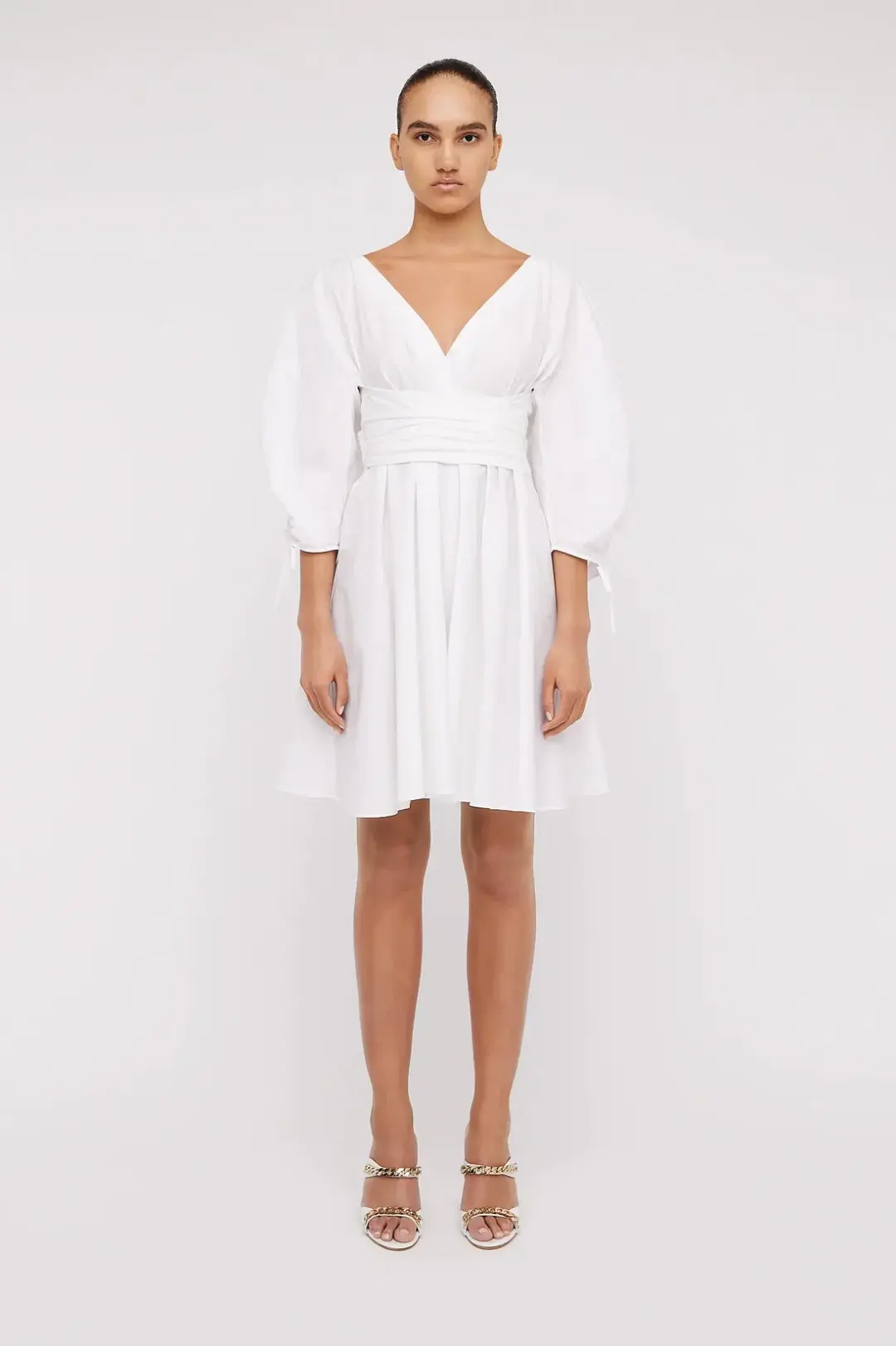 Scanlan Theodore Parachute Gather Sleeve Mini Dress White Size 6 / XS for rent on The Volte - main image