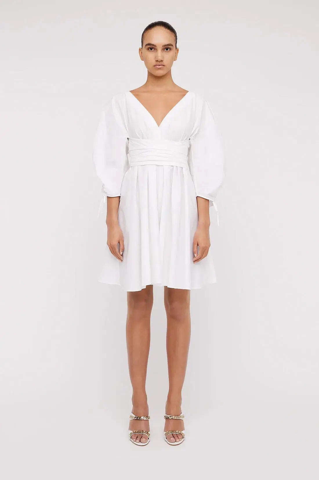 Scanlan Theodore Parachute Gather Sleeve Mini Dress White Size 6 / XS - Image 1