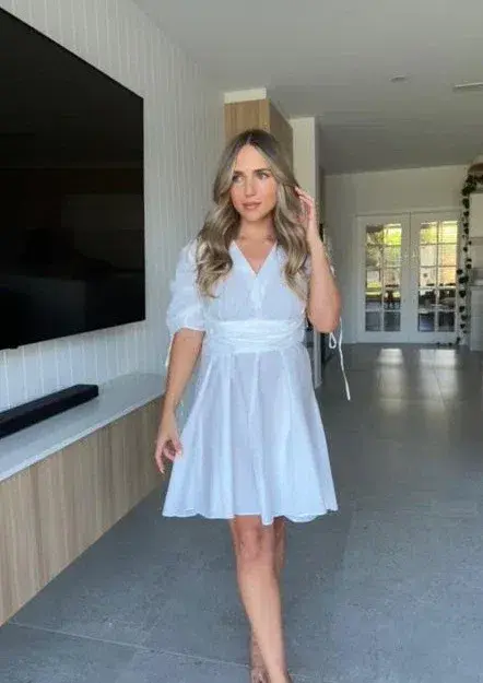 Scanlan Theodore Parachute Gather Sleeve Mini Dress White Size 6 / XS - Image 5