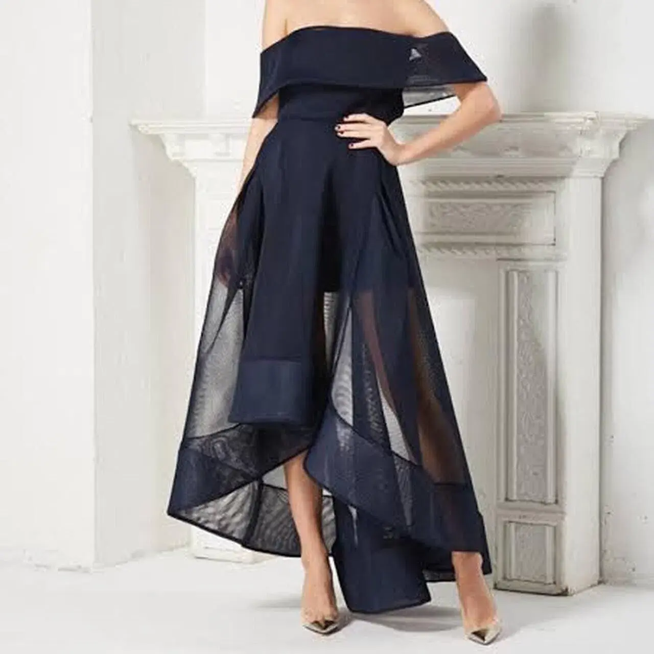 Bronx And Banco Tulip Off Shoulder Dress Navy Size 10 - Image 4