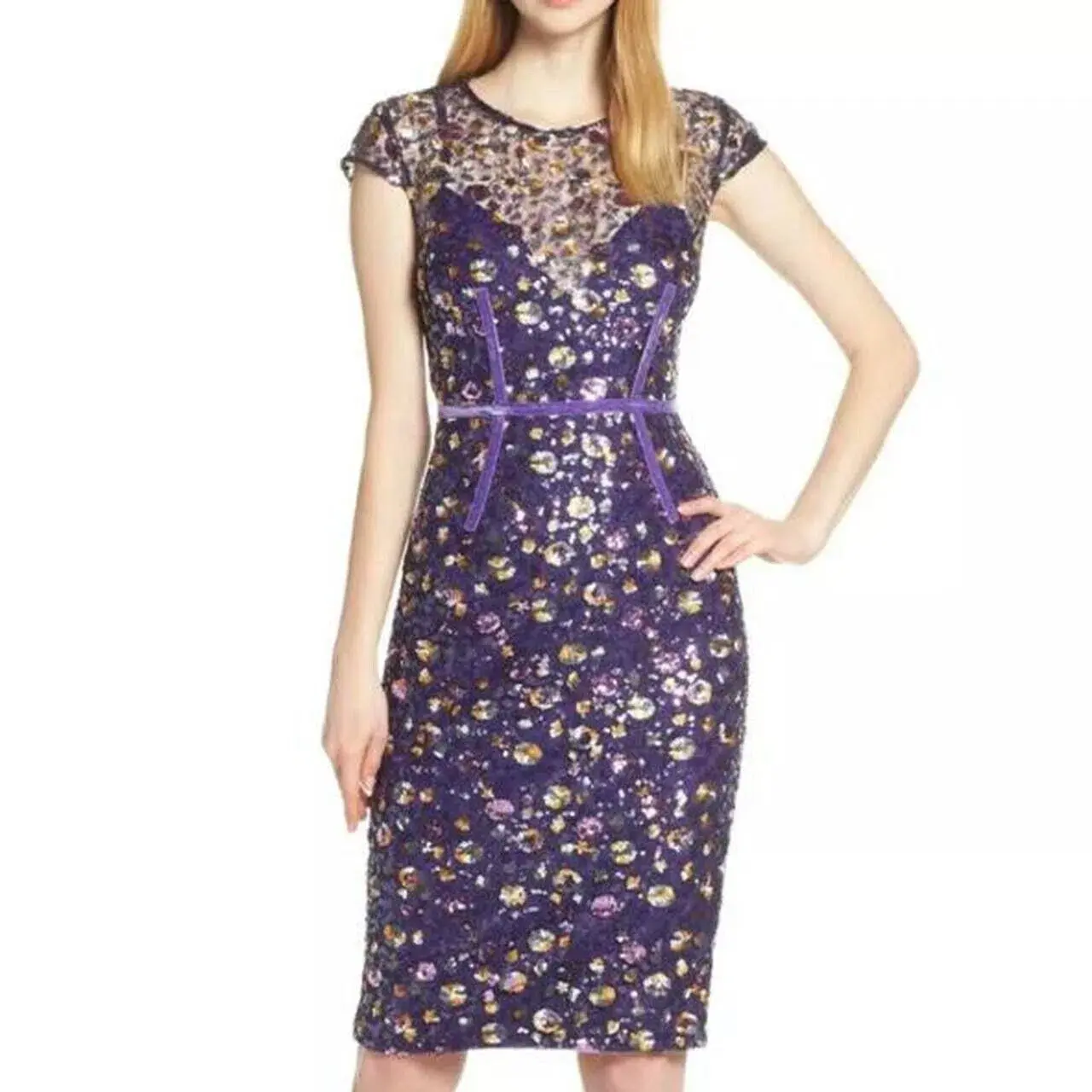 Bronx & Banco Sequins Cap Sleeve Pencil Dress Purple Size XS / Au 6 - Image 1