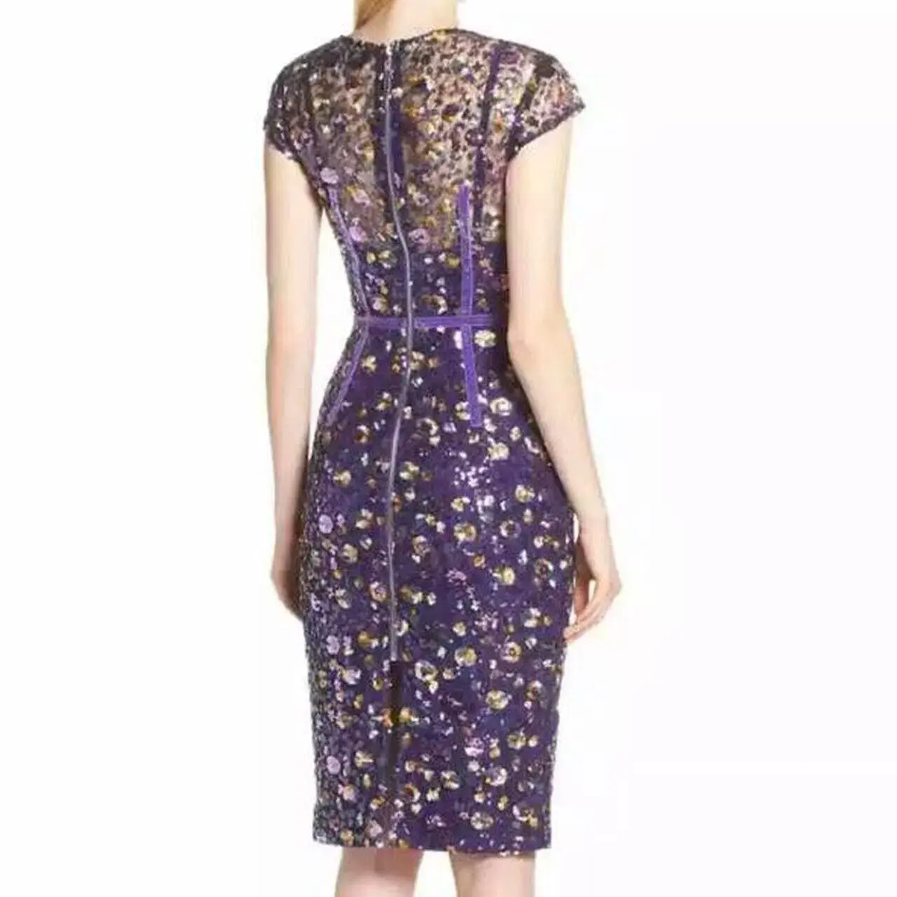 Bronx & Banco Sequins Cap Sleeve Pencil Dress Purple Size XS / Au 6 - Image 2