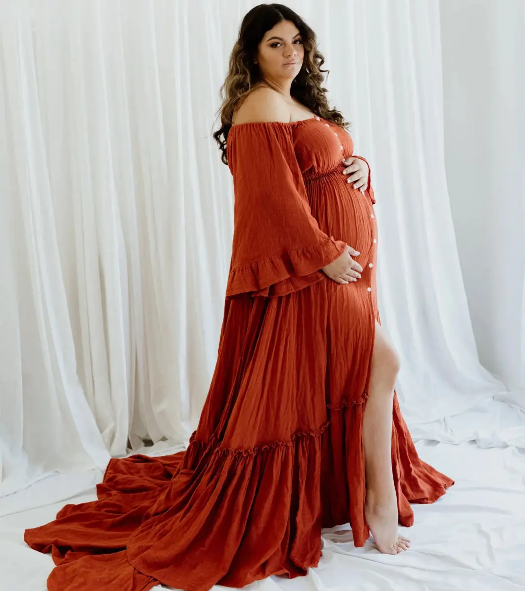 We Are Reclamation Ruffle Me Open Gown in Rust One Size Fits Most  for rent on The Volte - main image