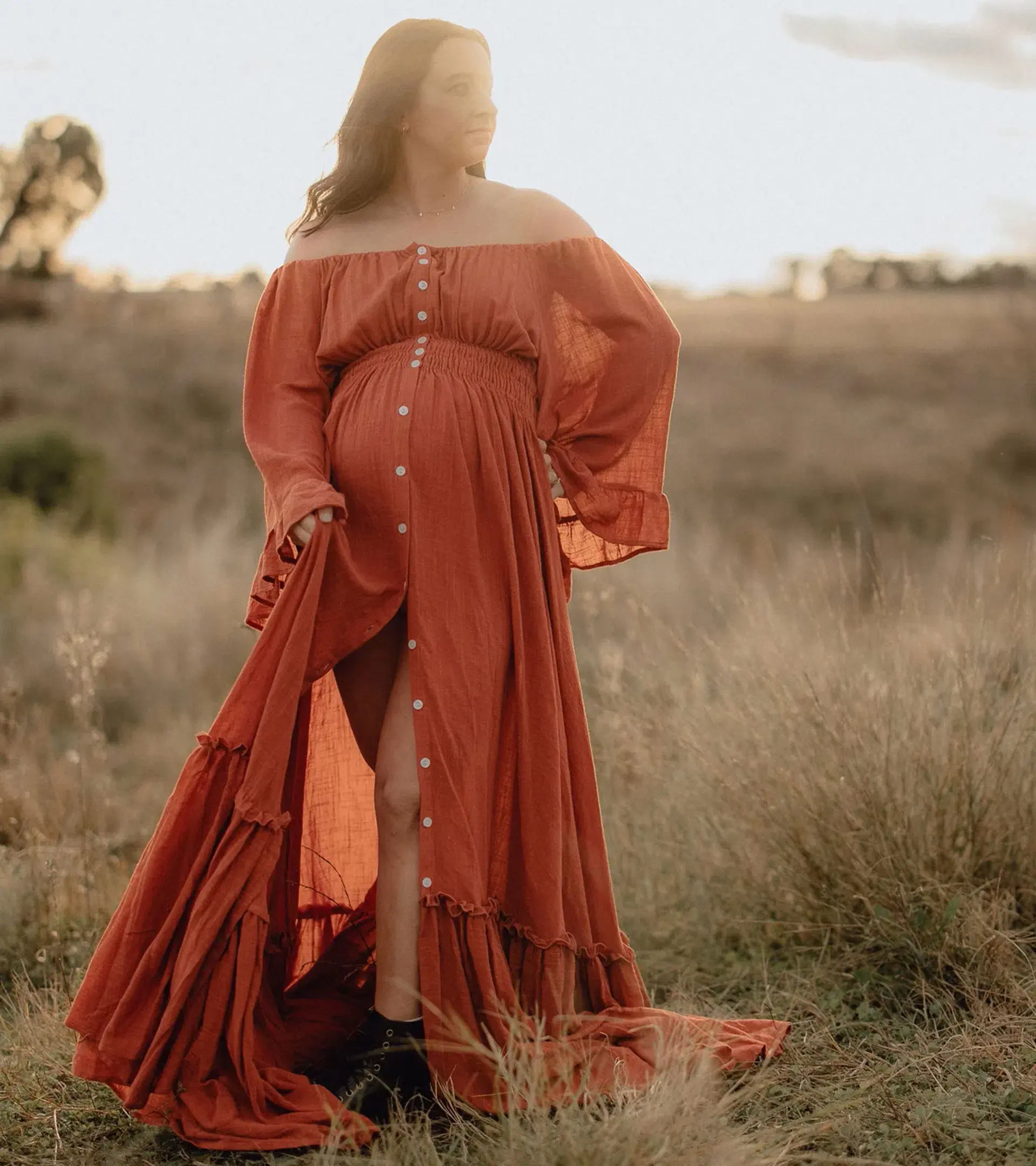We Are Reclamation Ruffle Me Open Gown in Rust One Size Fits Most  - Image 6