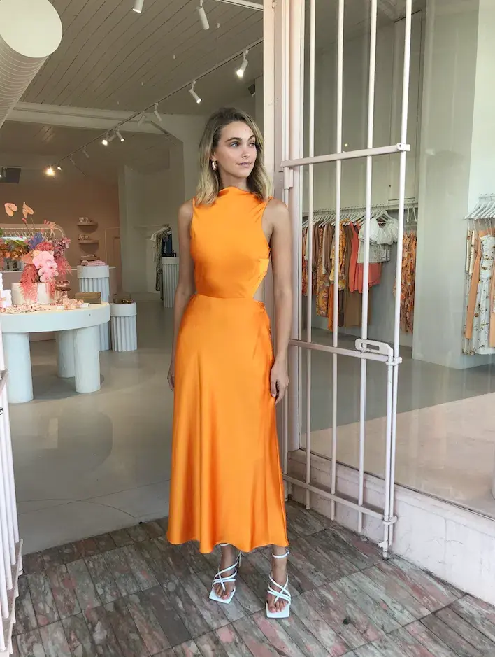 Bec & Bridge Seraphine Cut Out Midi Dress in Tangerine Orange Size 8 - Image 5