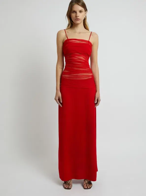 Christopher Esber Contrast Sheer Panel Dress Rubrum Red Size AU 6 - Image 1
