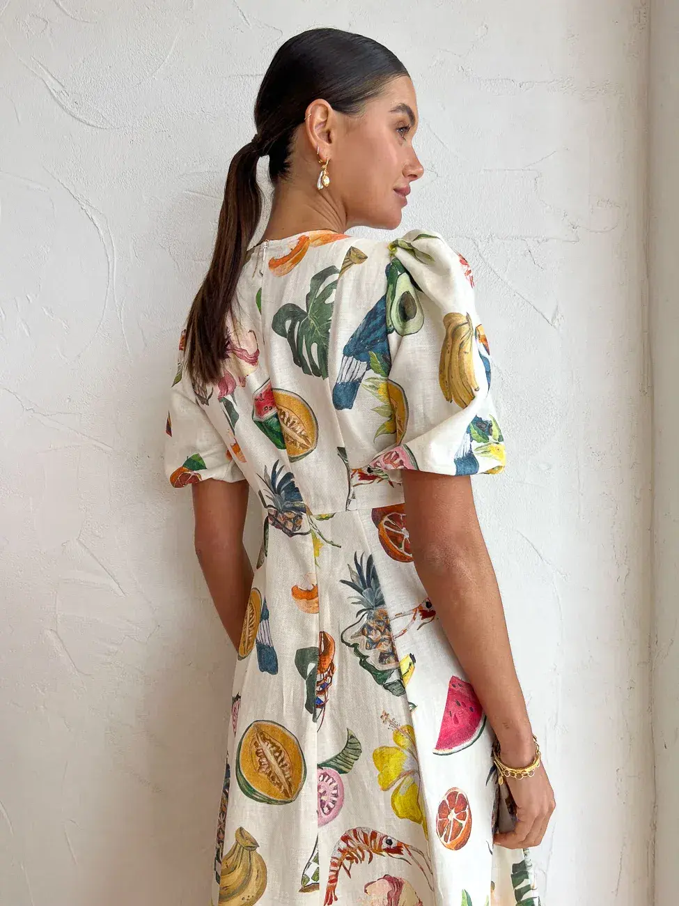Alemais Theo Midi Dress Puff Sleeve White Size AU 10 - Image 3