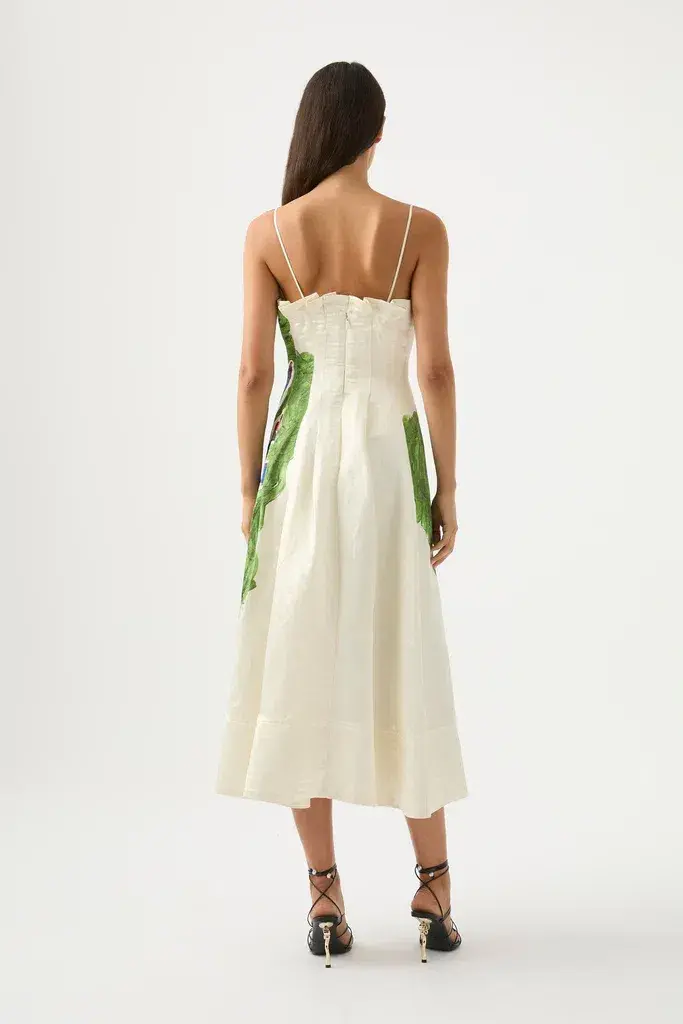 Aje Paradiso Cinched Midi Dress Sundress Green Floral Size AU 12 - Image 4