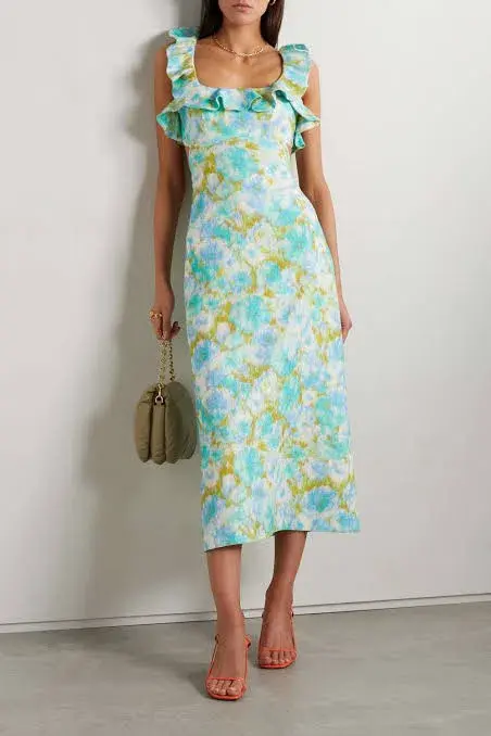 Zimmermann High Tide Frilled Midi Dress Floral Green Size 4 /AU 16  - Image 2