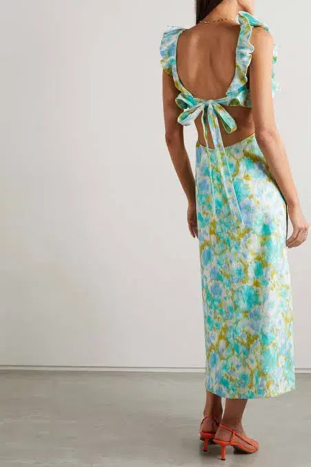 Zimmermann High Tide Frilled Midi Dress Floral Green Size 4 /AU 16  - Image 3