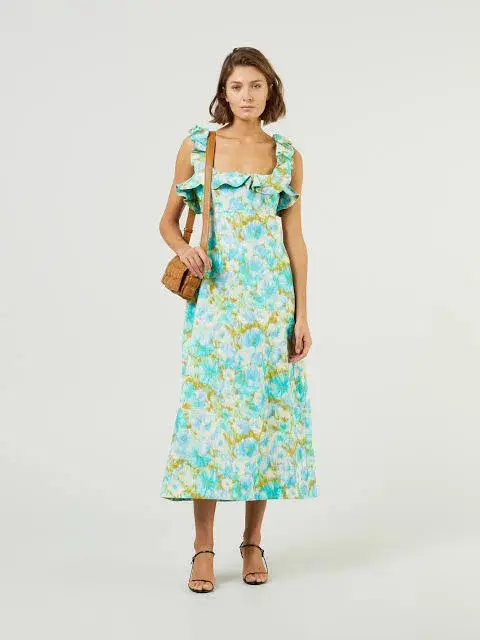 Zimmermann High Tide Frilled Midi Dress Floral Green Size 4 /AU 16  - Image 1