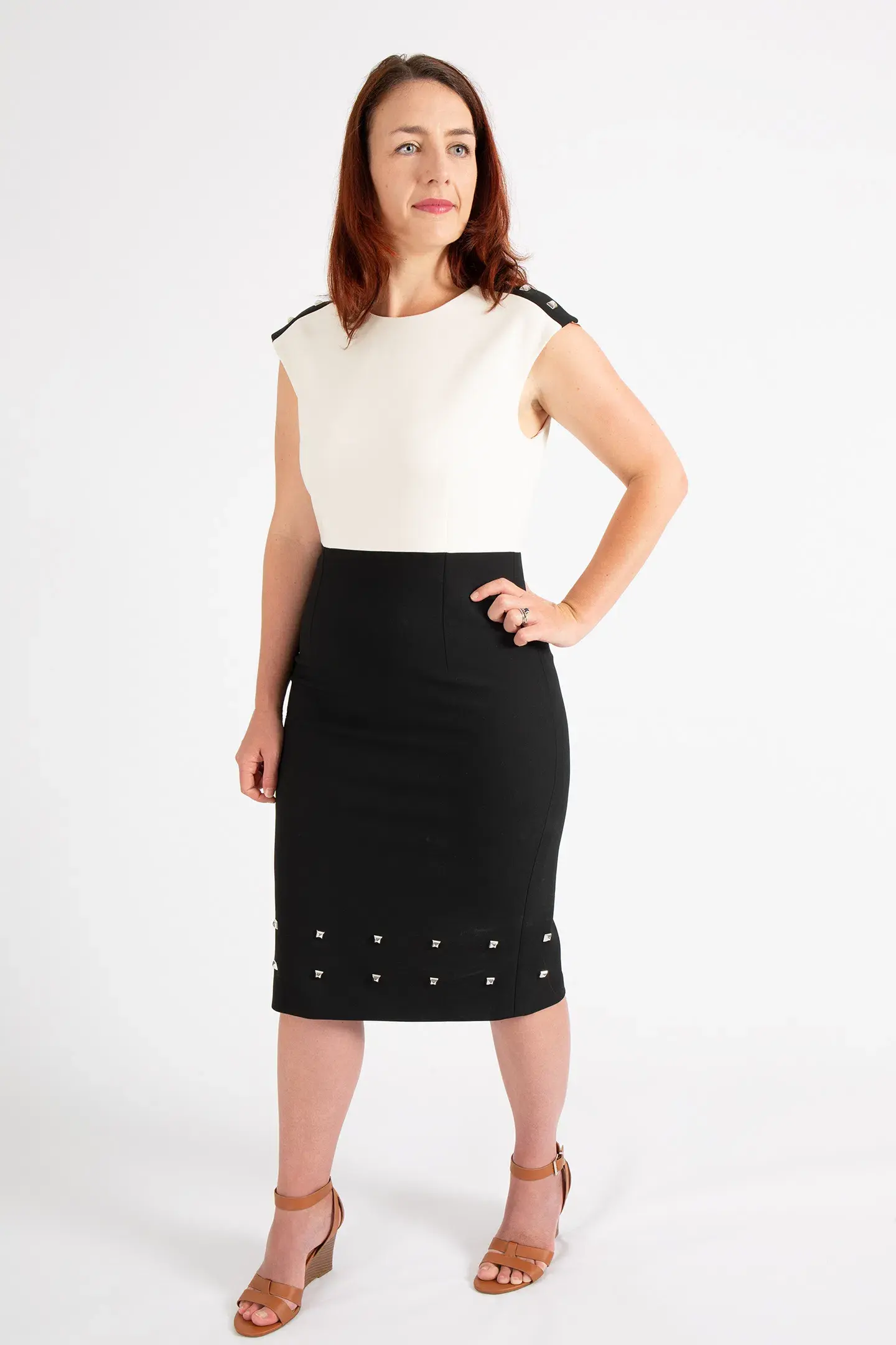 Hugo Boss Colour-Blocked Dress with Stud Trim Black Size 10  - Image 2