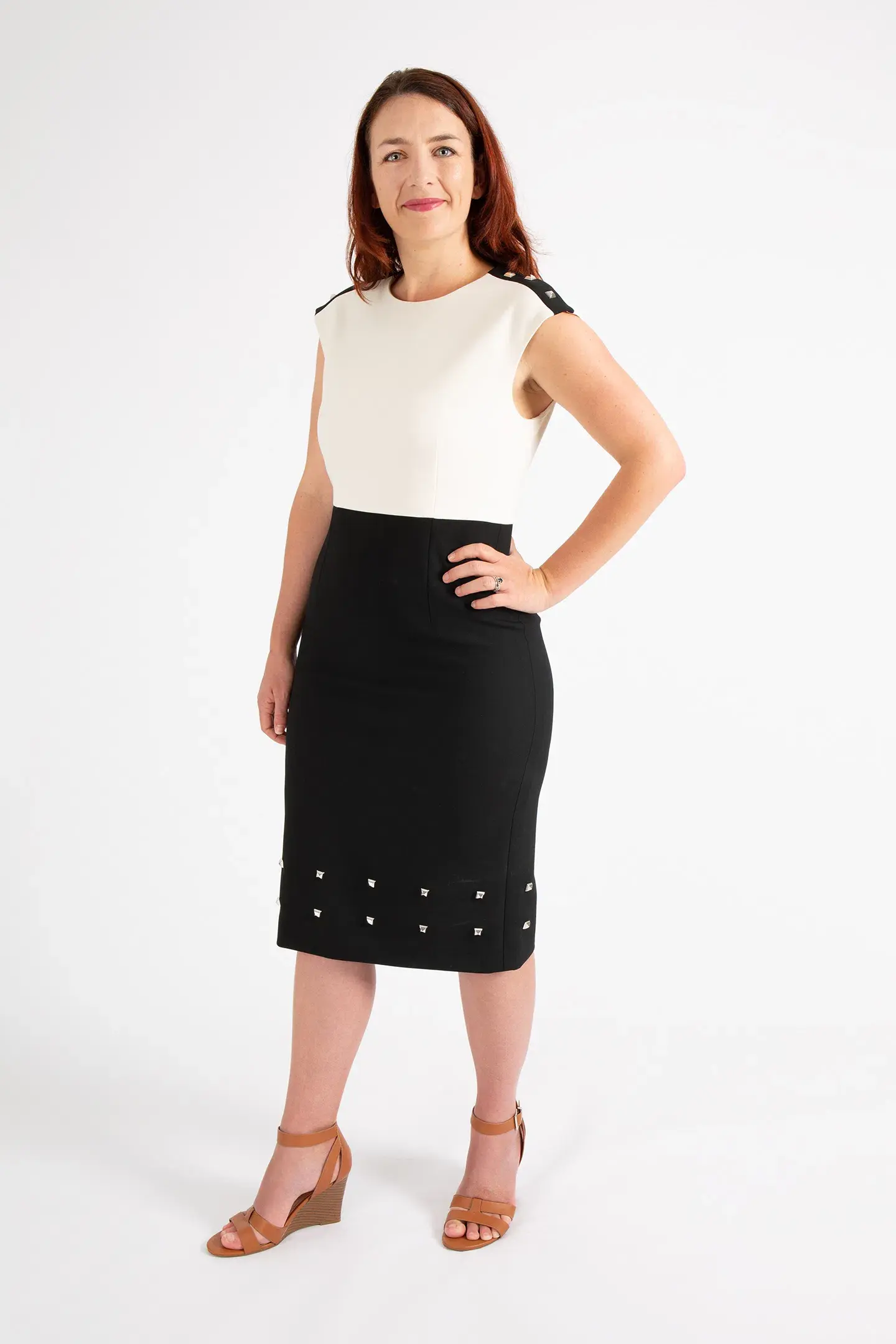 Hugo Boss Colour-Blocked Dress with Stud Trim Black Size 10  - Image 1