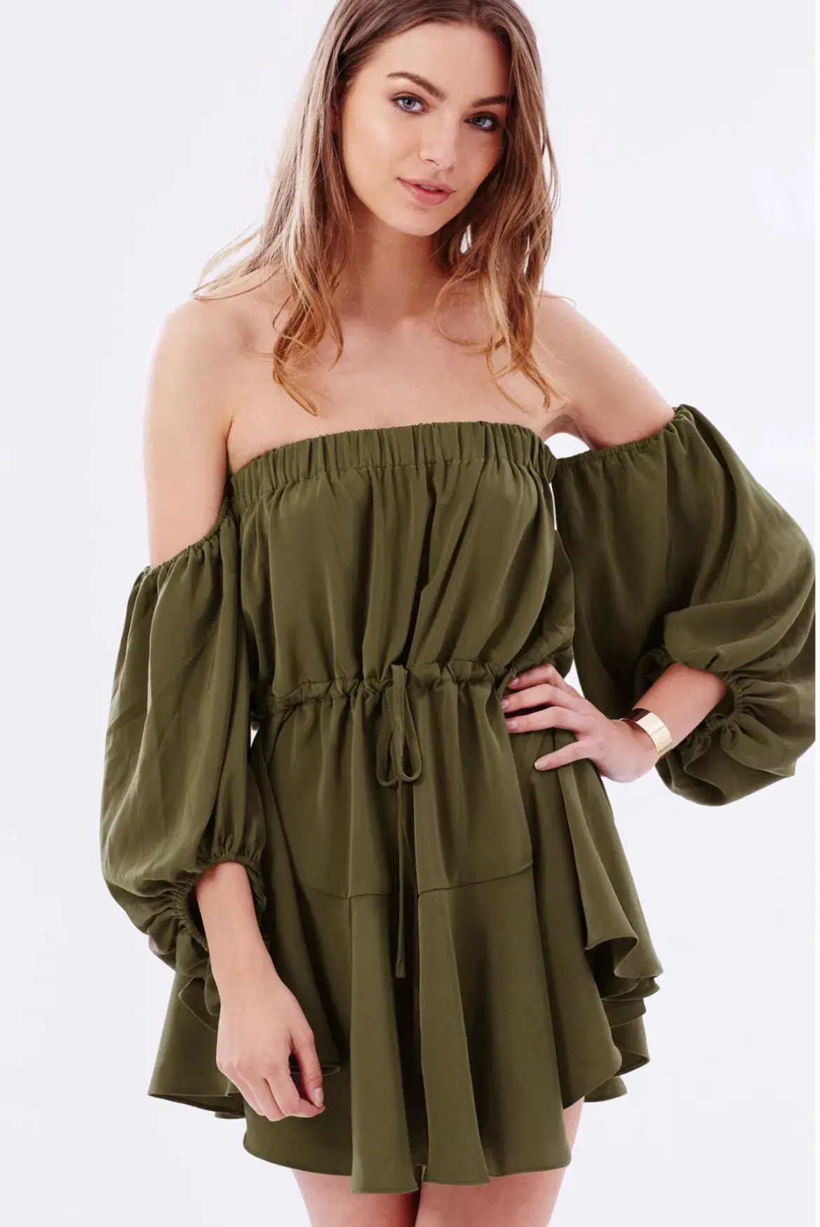 Shona Joy Leticia Off The Shoulder Tie Mini Dress Green Size 8 - Image 2