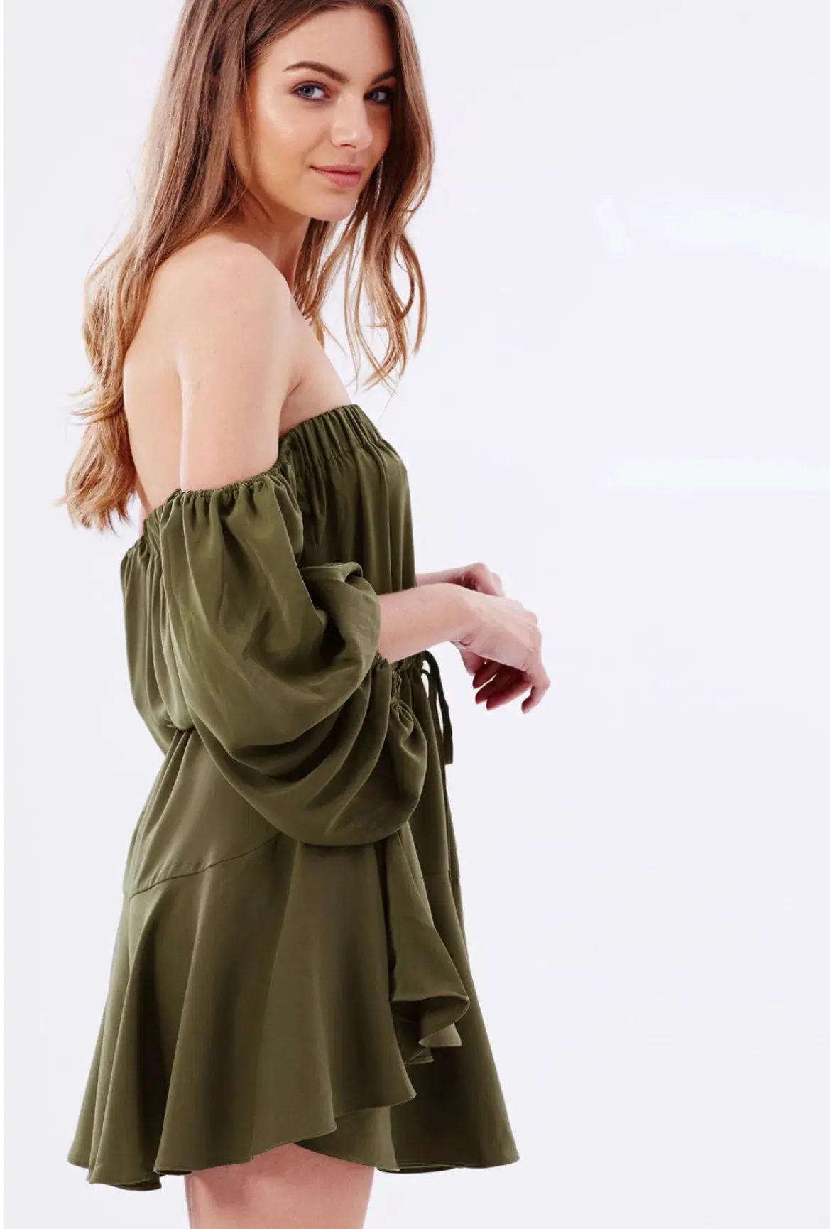Shona Joy Leticia Off The Shoulder Tie Mini Dress Green Size 8 - Image 4