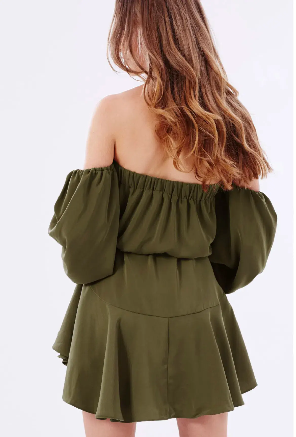 Shona Joy Leticia Off The Shoulder Tie Mini Dress Green Size 8 - Image 3
