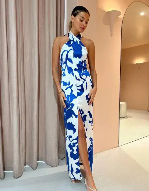 Sir the Label Esme Halter Silk Maxi Dress Print Size 2 / Au 10 - Image 1