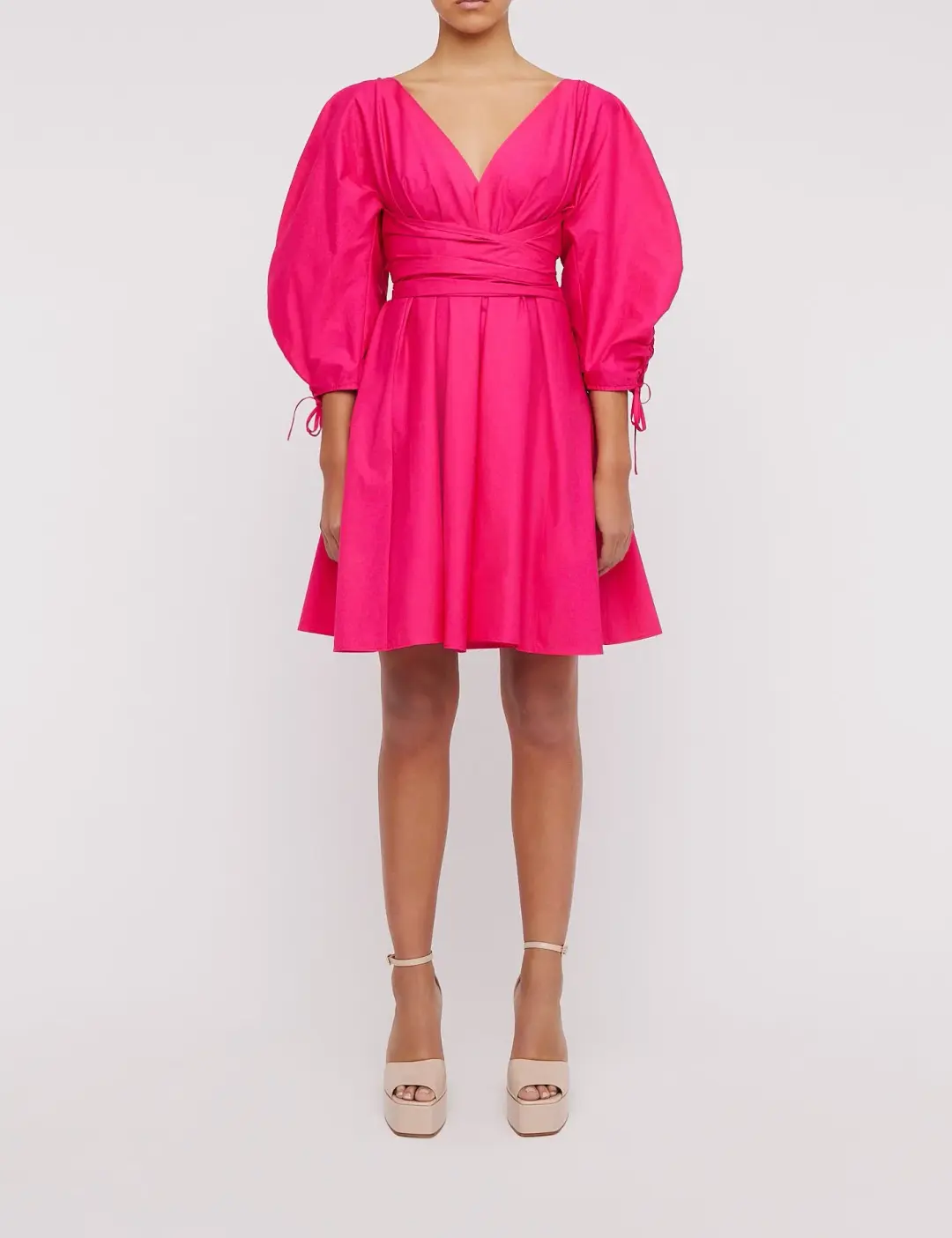 Scanlan Theodore Parachute Gather Sleeve Mini Dress Fuchsia Size 6 / XS for rent on The Volte - main image