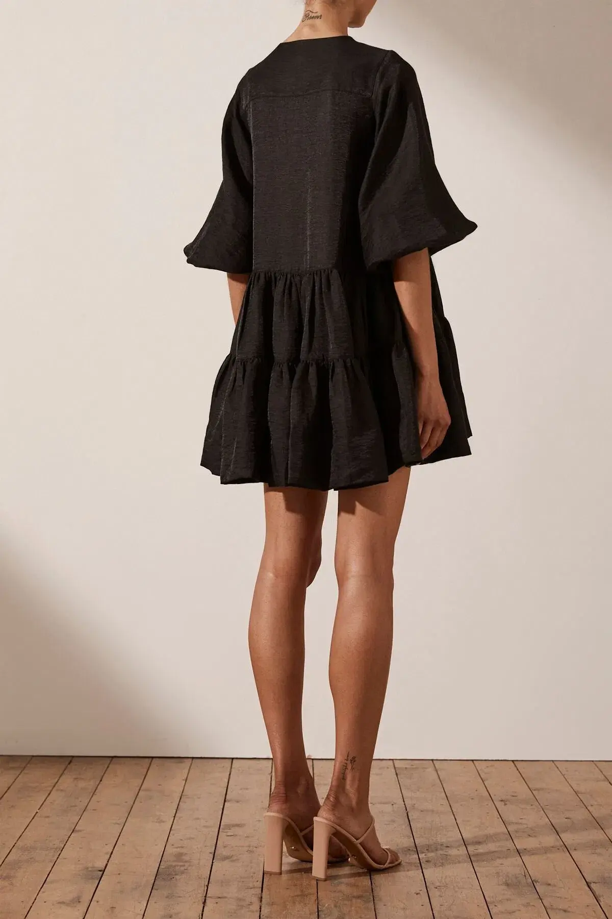 Shona Joy Margaux Tuxedo Shirt Mini Dress Black Size 6 - Image 3