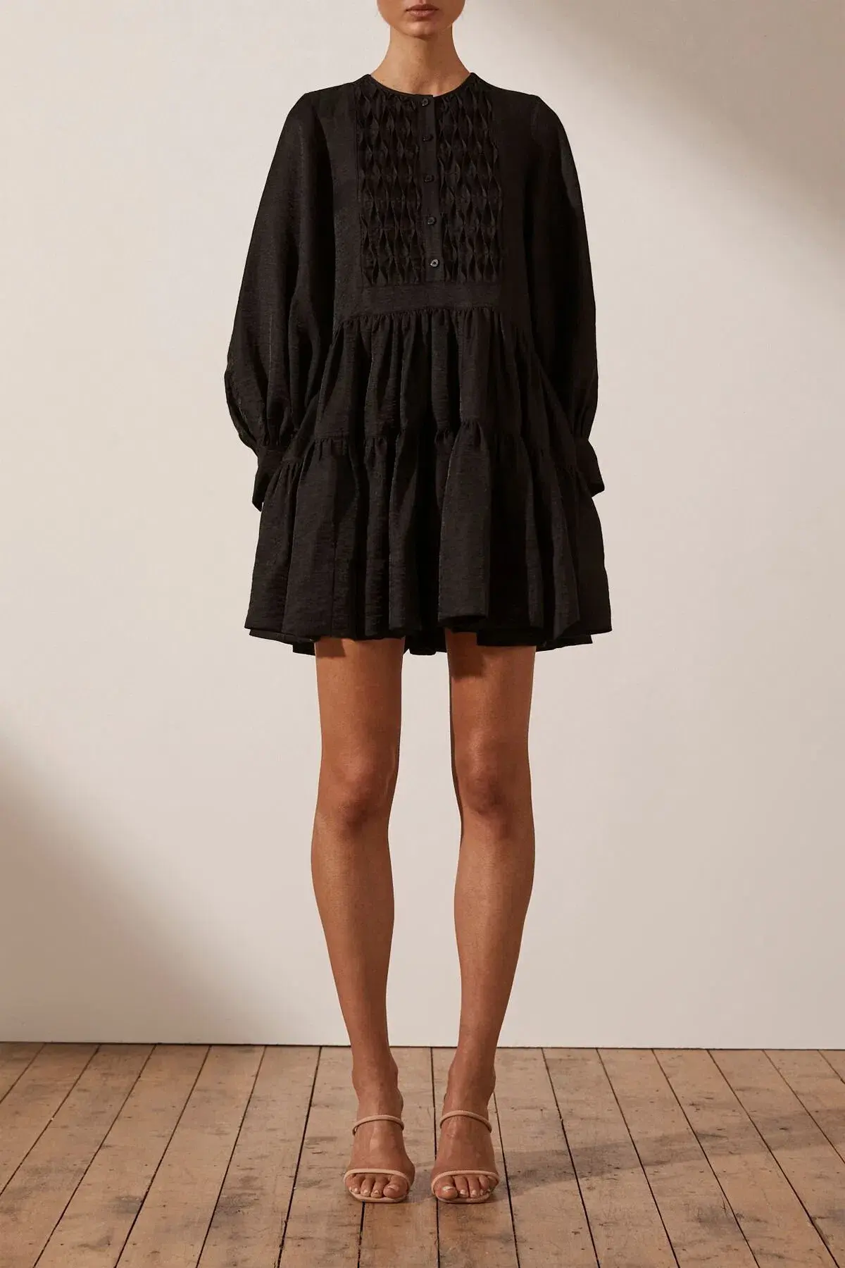 Shona Joy Margaux Tuxedo Shirt Mini Dress Black Size 6 - Image 1