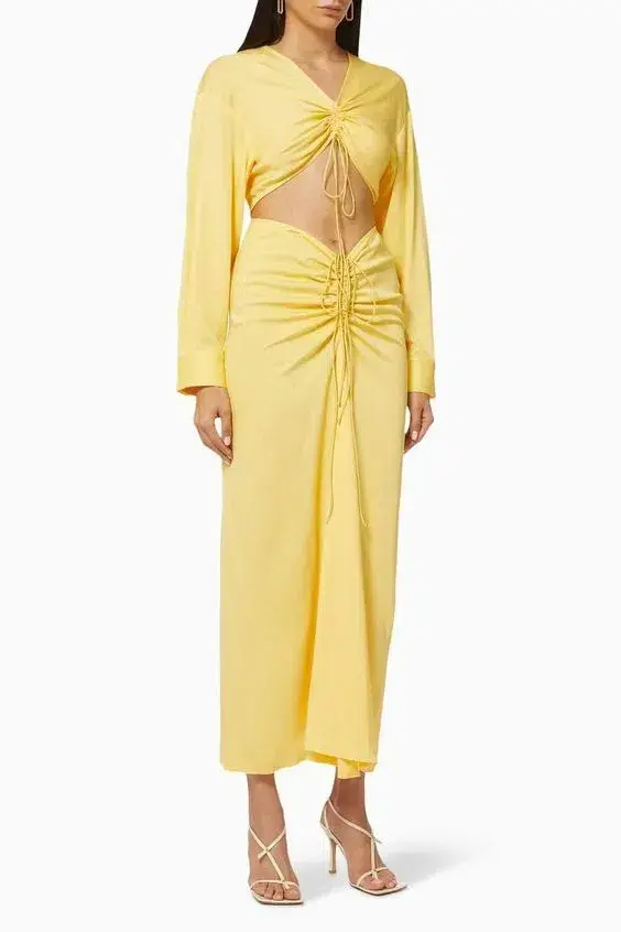 Christopher Esber Ruched Disconnect Shirt Maxi Dress Yellow size 6 - Image 1